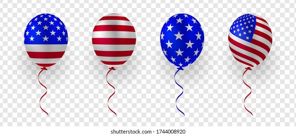 set of balloon with USA flag vector decorative elements