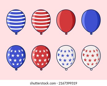 Set of Balloons collection for July 4th American independence day element design. Vector Illustration