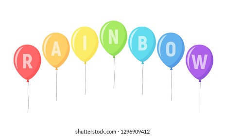 Set of balloons of the colors of rainbow. Isolated balloons for holiday or greeting cards, web, print and other design. Vector illustration in flat style.
