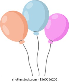 Set of balloons. Element of birthday and children's holiday. Entertainment and fun. Flying object on a rope.