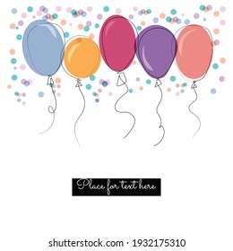 set of balloons and falling confetti with place for text isolated on white background. Eps 10 vector file.