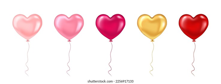 A set of balloons in the form of a heart, multi-colored, pink, red, gold, for the holiday of Valentine's Day.