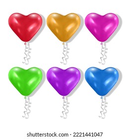 Set of balloons in form of heart on white background balloon in form of heart in realistic style Vector illustrator