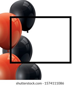 set of balloons helium black and red with square frame vector illustration design