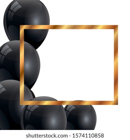 set of balloons helium black with square frame vector illustration design