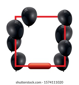 set of balloons helium black with square frame vector illustration design