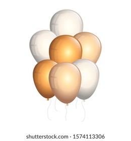 set of balloons helium golden and white vector illustration design