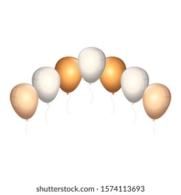 set of balloons helium golden and white vector illustration design