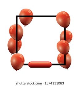 set of balloons helium red with square frame vector illustration design