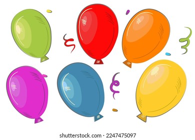 A set of balloons is made in a cartoon flat style. Highlighted in white. printing on textiles and paper