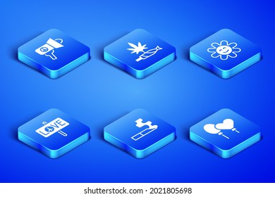 Set Balloons, Megaphone, Cigarette, Peace, Marijuana joint, spliff and Flower icon. Vector