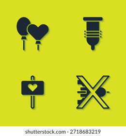 Set Balloons, No war, Peace and Condom icon. Vector