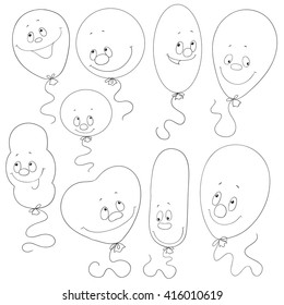 Set of balloons. Page coloring book. Vector