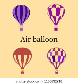 Set of balloons (purple and ultraviolet), silhouette on beige background, vector