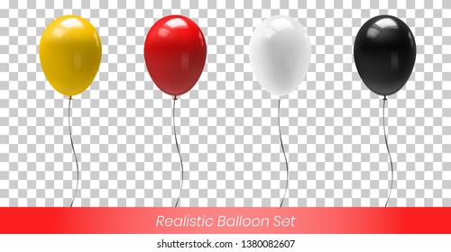 Set of balloons, realistic reflective vector on a transparent background. with yellow, red, white, black