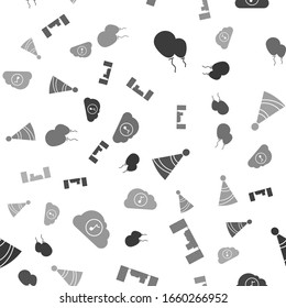 Set Balloons with ribbon , Home stereo with two speakers , Party hat  and Music streaming service  on seamless pattern. Vector