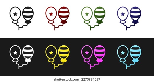 Set Balloons with ribbon icon isolated on black and white background. Happy Easter.  Vector