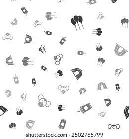 Set Balloons with ribbon, Paper glass water, Circus tent and Monkey on seamless pattern. Vector