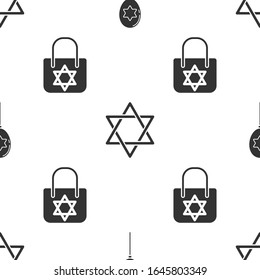 Set Balloons with ribbon with star of david, Star of David and Shopping bag with star of david on seamless pattern. Vector