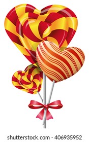 Set of balloons in the shape of hearts made from candies