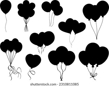 Set of balloons Silhouette, Birthday Celebration, Party