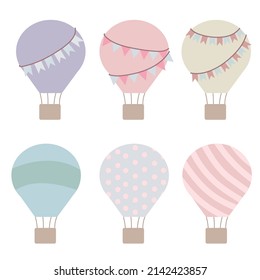 Set of balloons in the sky. Decor for the children's room balloons and derezhables. Vector illustration isolated on white background
