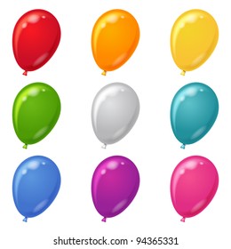 Set of balloons various beautiful colors, isolated, eps10, contains transparencies. Vector