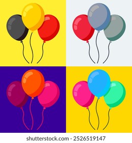A set of balloons in various colors and sizes are arranged in a square. The balloons are of different colors and sizes, and they are arranged in a way that creates a sense of movement and energy