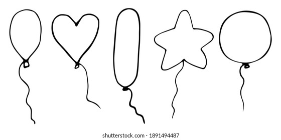 a set of balloons. Vector doodle hand-drawn illustrations for holiday cards, decoration of children's rooms, books, invitations