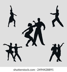 Conjunto de siluetas de baile de salón. Vector sobre fondo gris