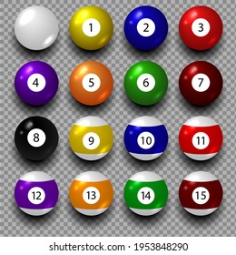 Set of balls for billiards on a transparent background.