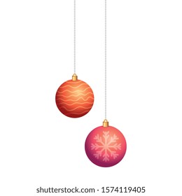 set of balls christmas hanging isolated icon vector illustration design