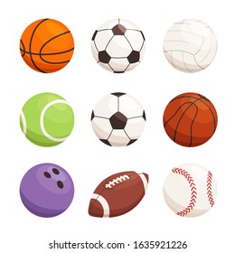 Set of balls for different sports. Sports equipment for football, basketball, handball. Modern Sports Icons