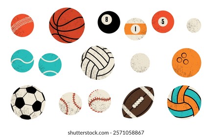 Set of balls for different sports and recreational activities. Vector illustrations for sports-themed designs.