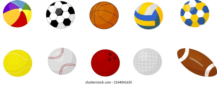 set of balls for different types of ball games vector flat illustration 2d