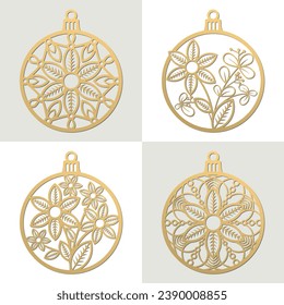 Juego de bolas con motivos florales. Plantilla para corte láser, tallado de madera, contrachapado. Ilustración del vector