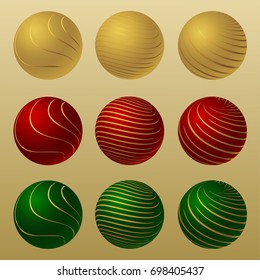 Set of balls with golden stripes