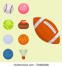 Set of balls isolated tournament win round basket soccer hobbies game equipment sphere vector illustration