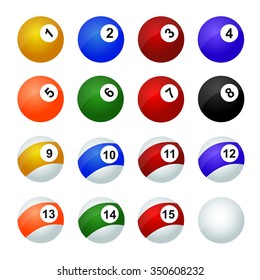 Set of balls for pool  /  glossy set of pool balls. Vector illustration  /  Set of snooker balls, eps10 illustration make transparent objects, isolated