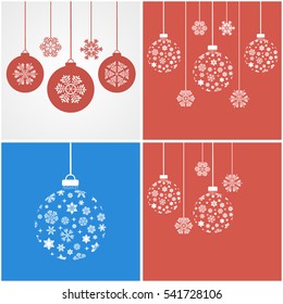 Set of balls with snowflakes. Vector illustration