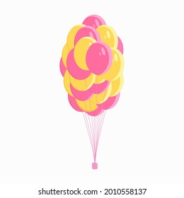 A set of balls tied together in yellow and crimson colors. A bright illustration for congratulations, invitations for holidays. Drawing of fun, festival, birthday