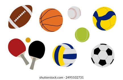 Set of balls for various sports games, vector illustration. Inventory for sportsmen, objects on white background