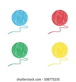 Set of balls of a yarn red, yellow, blue and green. Vector illustration yarn balls for knitting