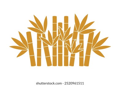 Defina ramos de bambu em um fundo branco. Bastões com jovens brotos de bambu, arte de linha de contorno de doodle, silhueta e ilustração de cor.