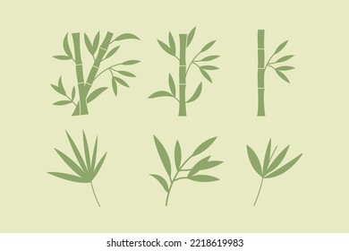 set of bamboo design vector flat modern isolated illustration