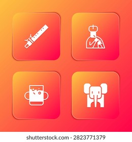 Set Bamboo flute indian, Indian man plays, Cup of tea and leaf and Elephant icon. Vector