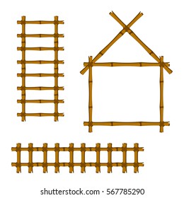 Set of Bamboo Frame on White Background. Vector Illustration.