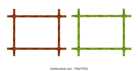 Set of Bamboo Frame on White Background. Vector Illustration.