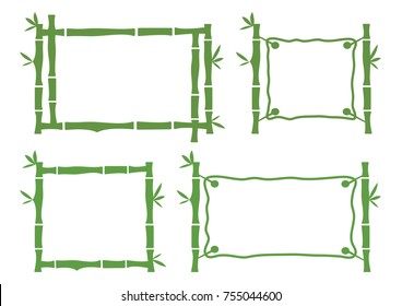 Set bamboo frame template for tropical signboard. Green frame for your text. Vector illustration