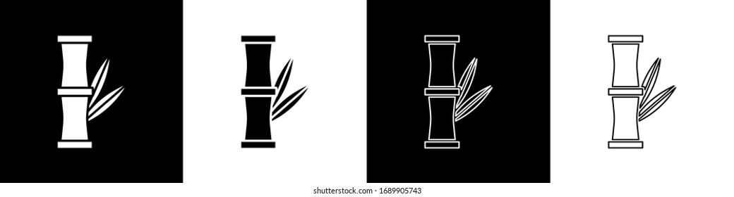 Set Bamboo icon isolated on black and white background.  Vector Illustration